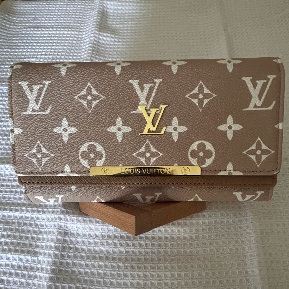 Tan and Cream Monogram Wallet